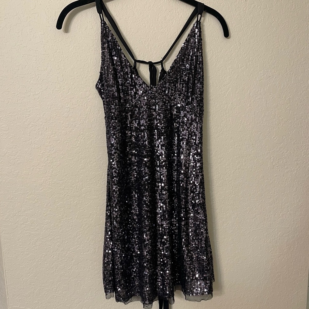 Intimately by Free People Sequin Black Mesh Mini Dress